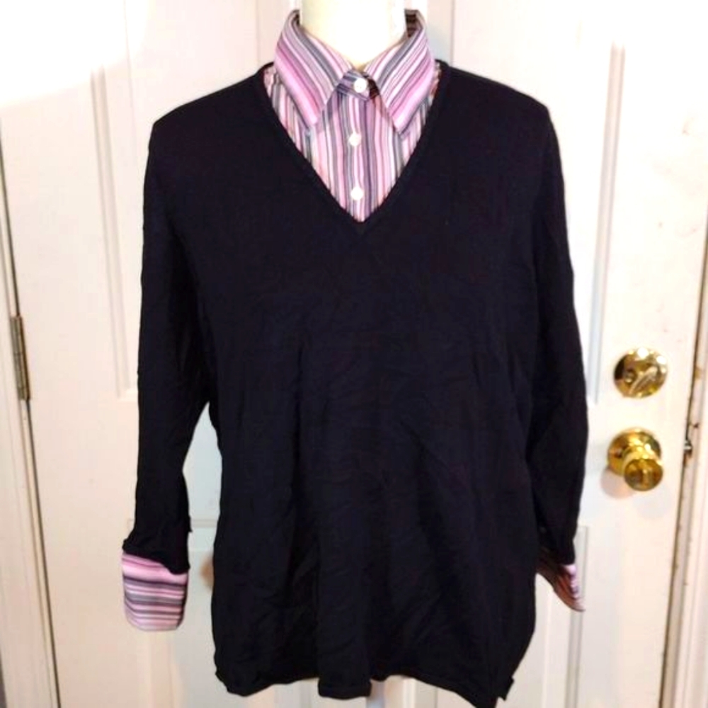 Fred David Hybrid Black Pink White Dress Shirt Sweater